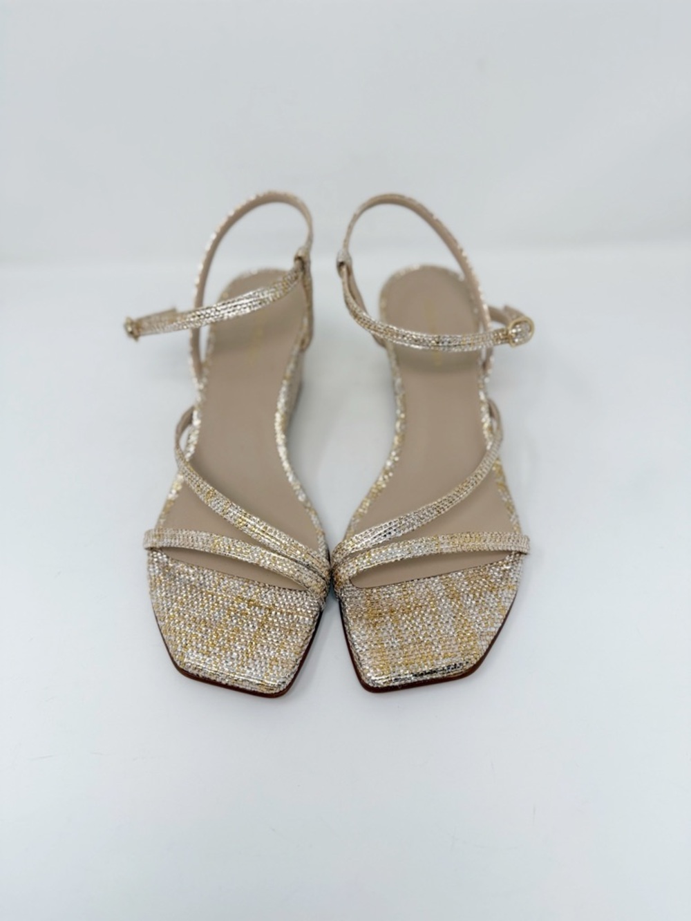New Stuart Weitzman Oasis 50 Metallic Woven Wedge Slingback Sandal Sz 7 - Picture 7 of 14